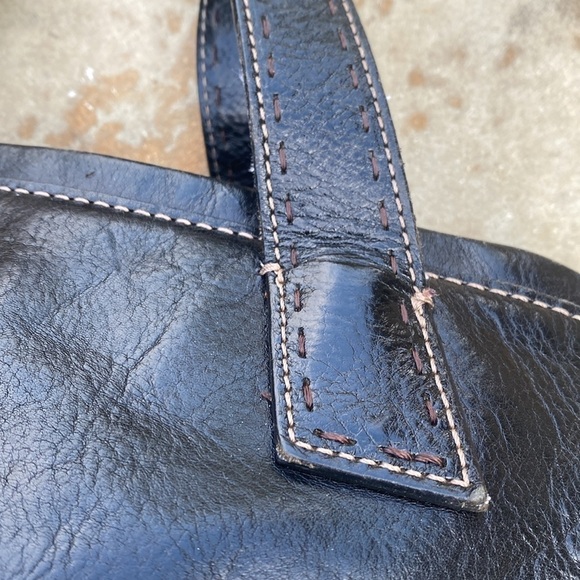 Fossil smooth black leather tote simple chic minimalist bag vintage - Picture 7 of 9